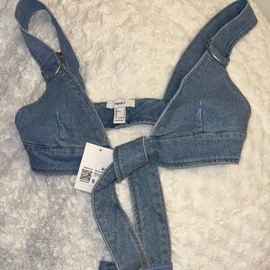 Forever 21 Light Blue Denim Tie-Front Crop Top